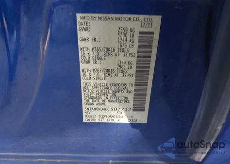 2012 Nissan Xterra X z USA, uszkodzony, nr VIN 5N1AN0NU4CC507712